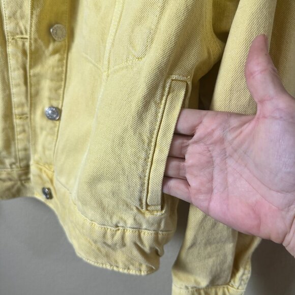 MANGO Lemon Yellow Denim Jean Trucker Jacket Size Small - Picture 5 of 9
